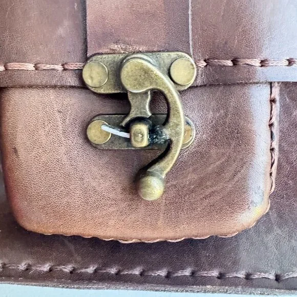 Vintage Brown Leather Book Bag w Crossbody Strap - Picture 9 of 10